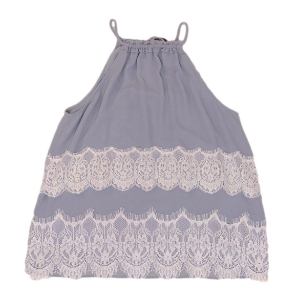 LOFT Grey Cinch Neck Halter Top with Lace Detail Size MP - Picture 1 of 6